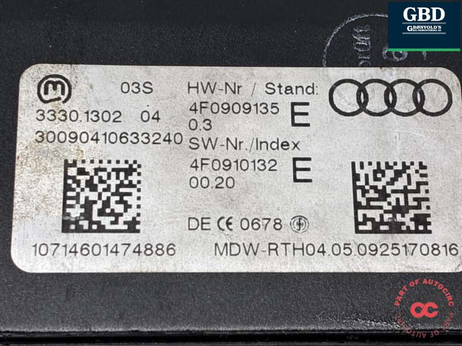 Tenningslås til Audi A6 2008-2011 (Type III, Fase 2) (C6) (C6) (4F0 910 132 G|)