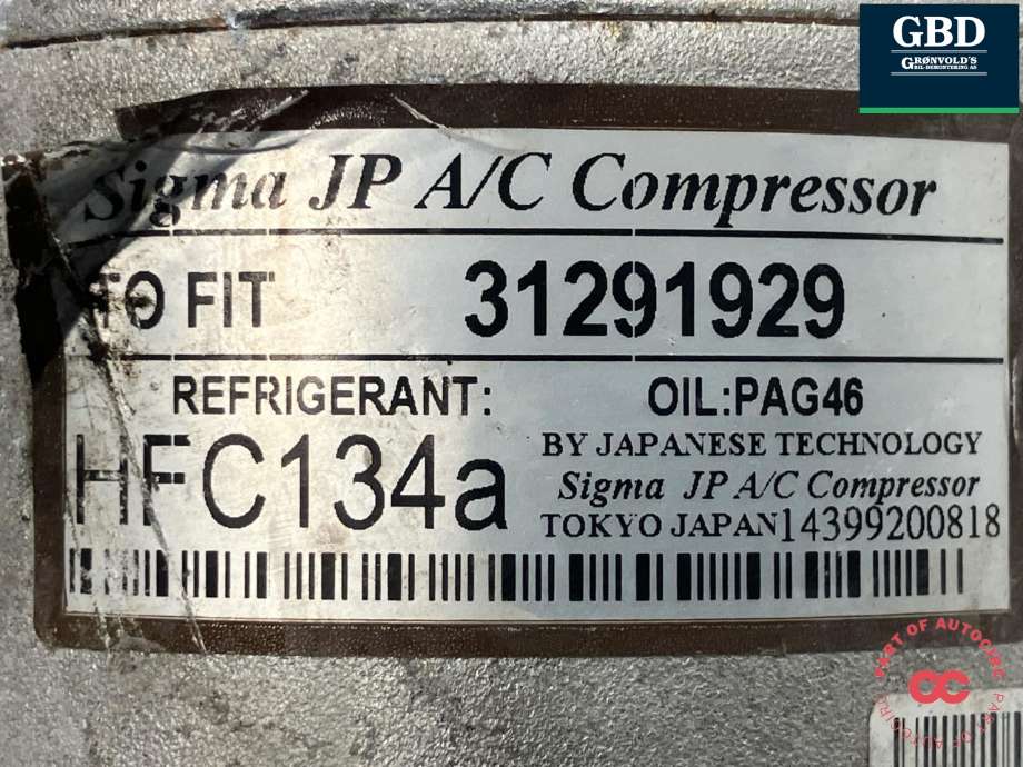 Aircondition kompressor til Volvo C30 2010-2012 (Fase 2)  (SIGMA JP|36000962|31291929|)