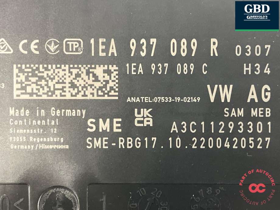 Styreenhet comfort (BCM) til VW ID.BUZZ 2022-->>  (1EA 937 089 R|)