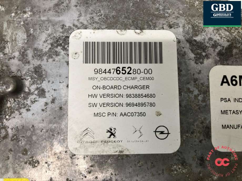 Batterilader (OBC - On Board Charger) til Citroën Berlingo 2019-->> (Type III) (16 913 444 80|16 758 592 80|9844765280-00)