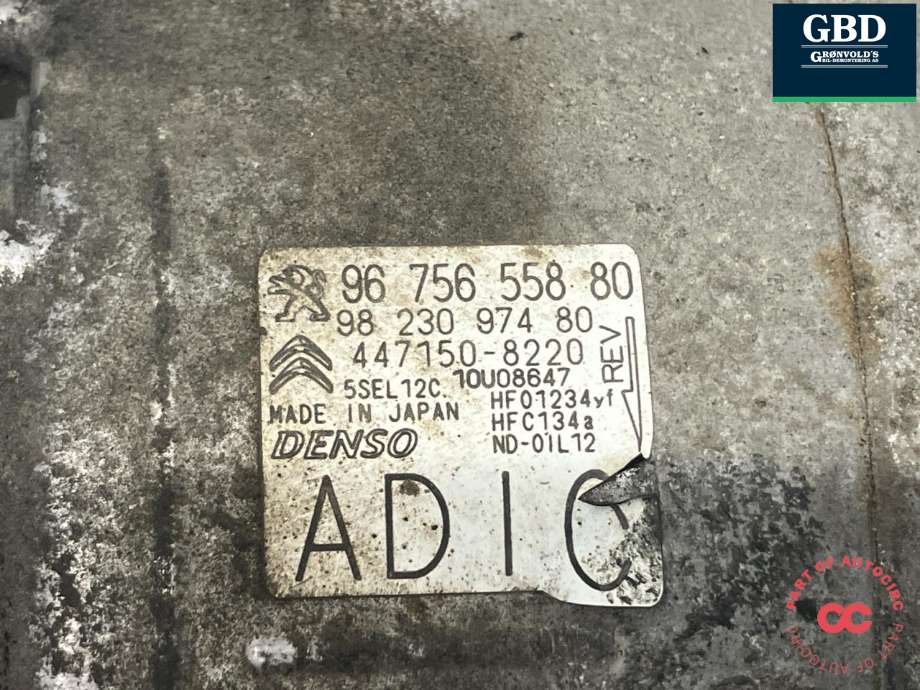 Aircondition kompressor til Peugeot 3008 2016-->> (Type II)  (98 230 974 80|98 103 472 80|96 756 558 80)