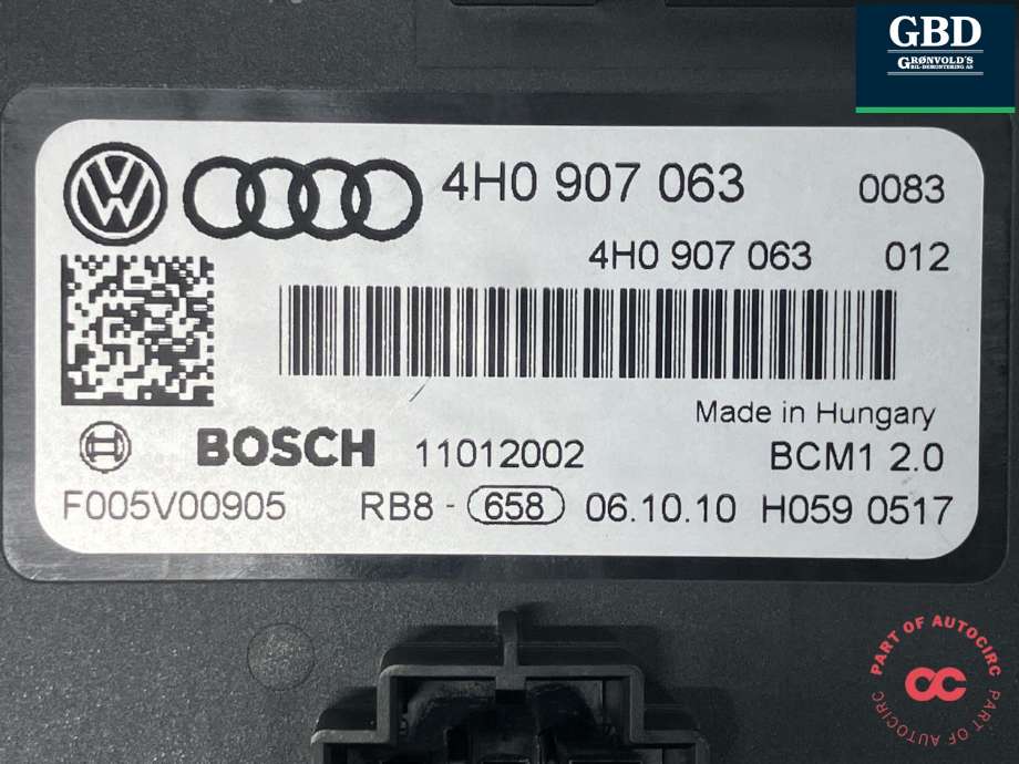 Styreenhet comfort (BCM) til Audi A8 2010-2013 (Type III, Fase 1)  (BOSCH|4H0 907 063 CG 000|4H0 907 063 CG|)