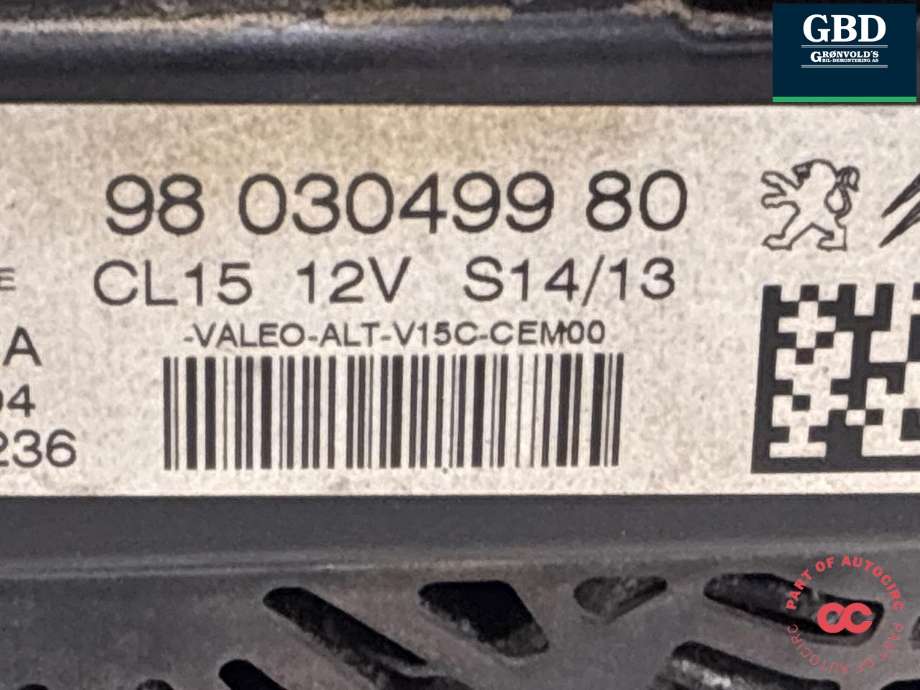 Dynamo diesel til Citroën C4, Aircross 2012-2017 (98 030 499 80|16 380 943 80|16 099 572 80 | 16 380 943 80)