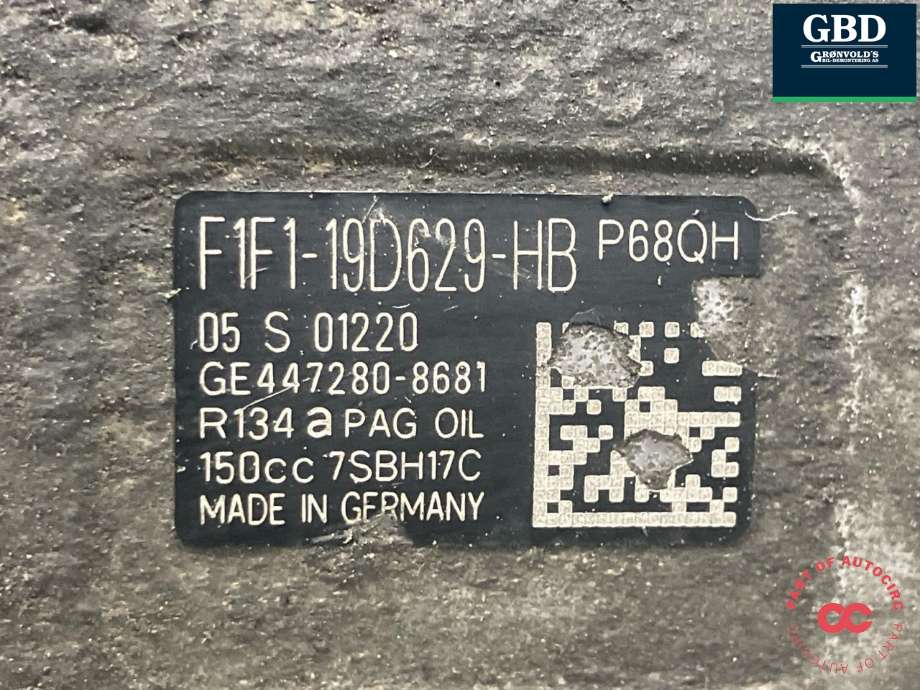 Aircondition kompressor til Ford Focus 2014-2018 (Type III, Fase 2)  (DENSO|2069520|F1F1-19D629-HB|GE447280-8681)