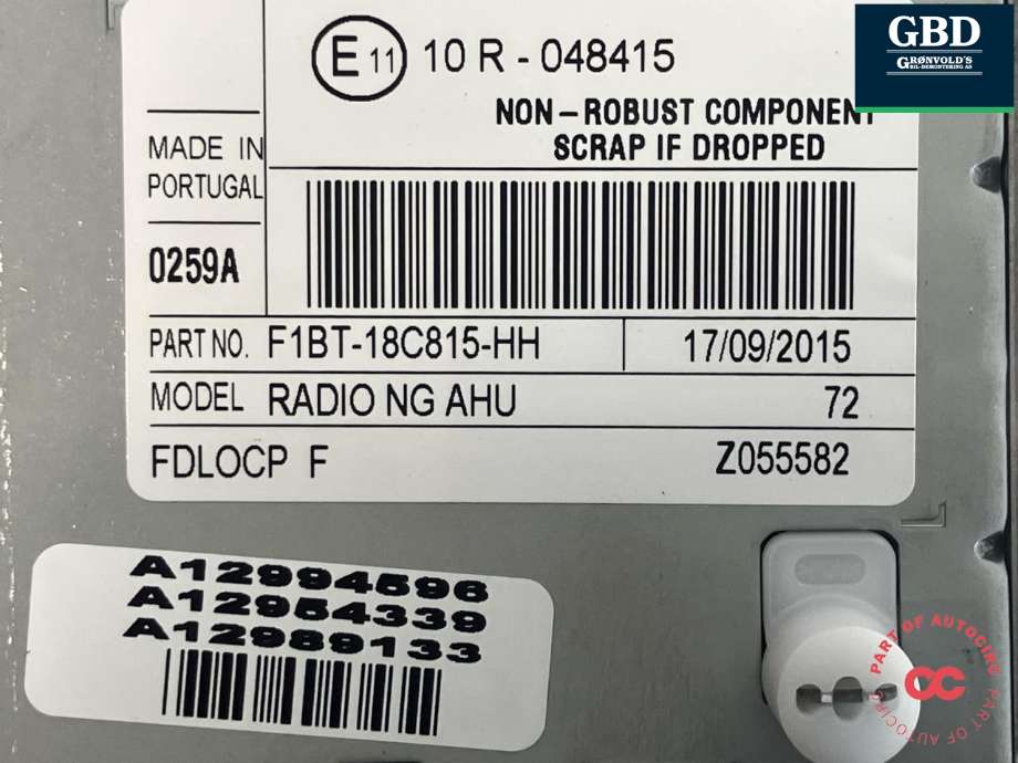 Bilstereo til Ford Focus 2014-2018 (Type III, Fase 2)  (2335493|F1BT-18C815-HR|F1BT-18C815-HH)