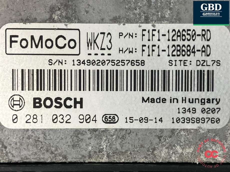 Styreenhet motor til Ford Focus 2014-2018 (Type III, Fase 2) (BOSCH|2059208|F1FJ-12A650-AD|0 281 032 904)