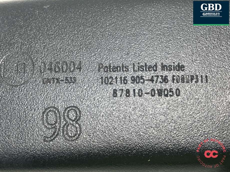 Speil innvendig til Toyota Auris 2015-2019 (Type II, Fase 2) (878100WQ50|87810-0WQ50|)