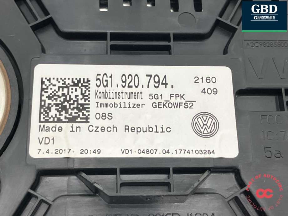 Instrumentpanel til VW Golf VII 2017-2020 (Fase 2) (5G1 920 794|)