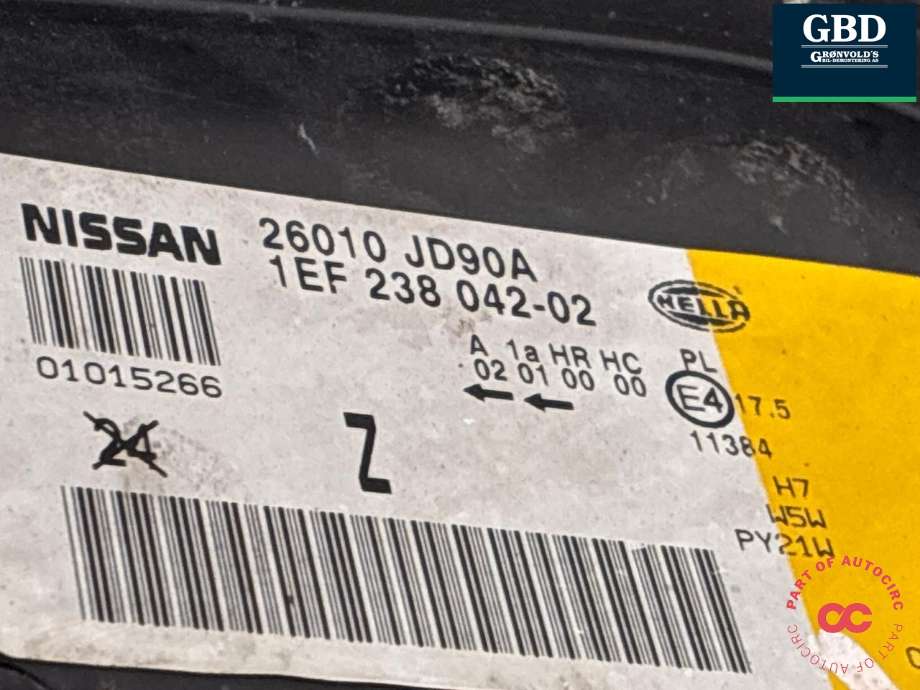 Frontlykt høyre xenon til Nissan Qashqai 2007-2010 (Type I, Fase 1)  (26010JD90B|26010JD90A|)
