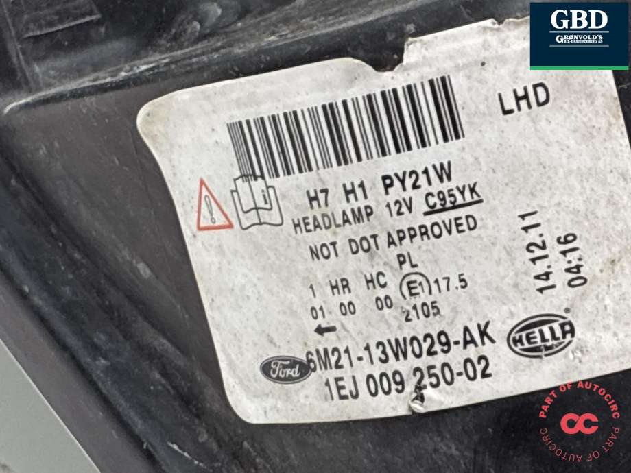 Frontlykt venstre halogen til Ford S-Max 2010-2015 (Type I, Fase 2) (1791506|6M21-13W030-AL|)