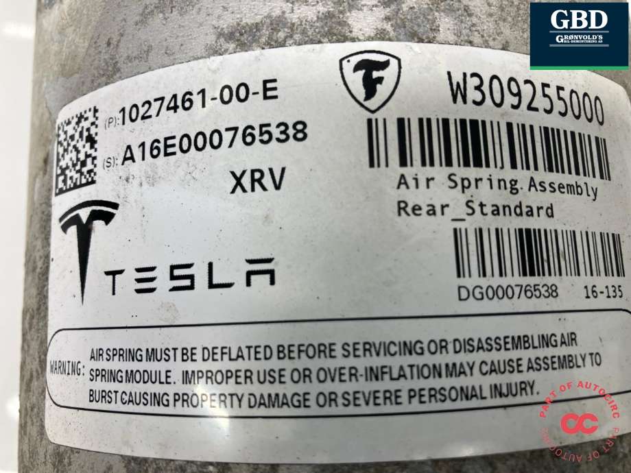 Fjær bak nivå luftpute/belg til Tesla Model X 2016-->>  (1027461-00-E|)