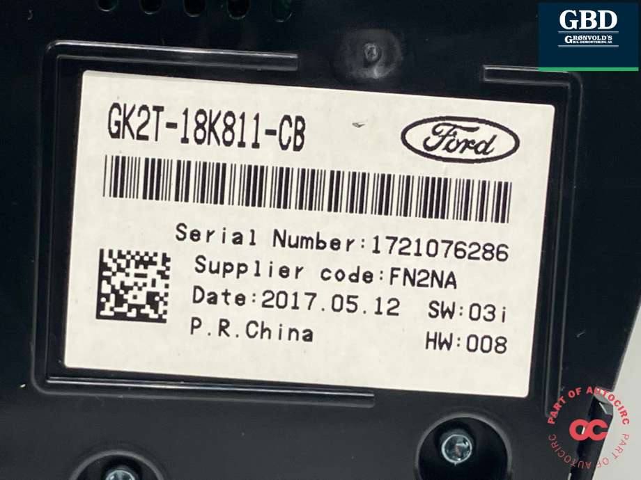 Bilstereo betjeningspanel til Ford Transit Custom 2013-2023 (Type I)  (2357906|GK2T-18K811-CC|GK2T-18K811-CB)