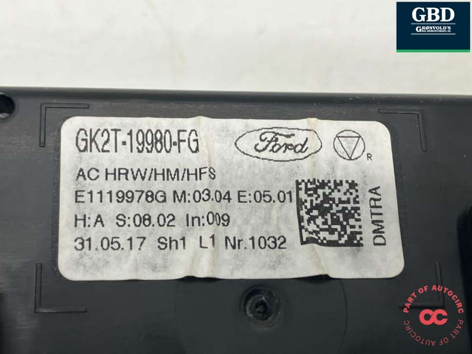 Varmeapparat betjening til Ford Transit Custom 2013-2023 (Type I)  (2029658|GK2T-19980-FE|GK2T-19980-FG)