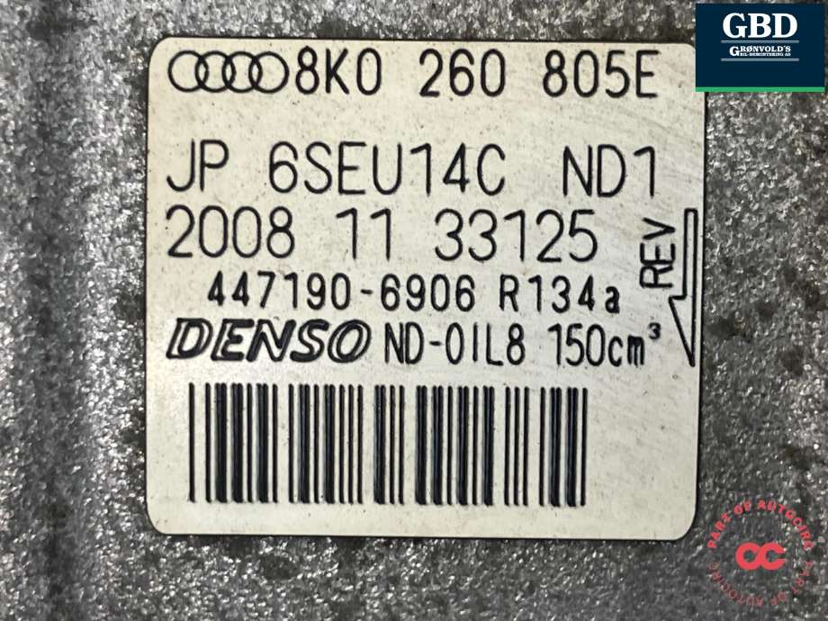 Aircondition kompressor til Audi A4 2007-2014 (Type IV) (B8) (B8) (DENSO|8K0 260 805 L|8K0 260 805 E|447190-6906)