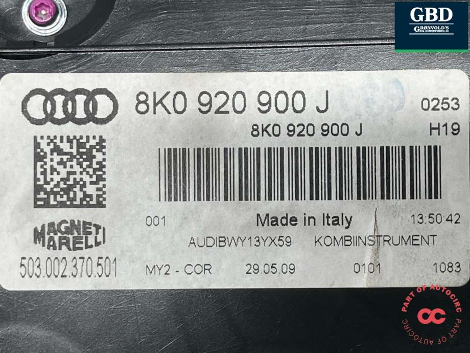 Instrumentpanel til Audi A4 2007-2014 (Type IV) (B8) (B8) (MAGNETI MARELLI|8K0 920 900 K|8K0 920 900 J|503.002.370.501)