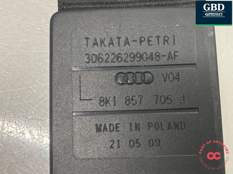 Sikkerhetsbelte foran venstre til Audi A4 2007-2014 (Type IV) (B8) (B8) (8K1 857 705 J|8K1 857 705 J  V04|8K1 857 705 AK V04)