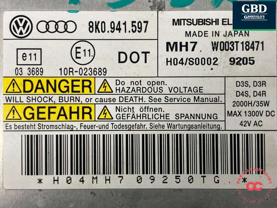 Styreenhet xenon/ballast til Audi A4 2007-2014 (Type IV) (B8) (B8) (8K0 941 597 E|W003T18471|)