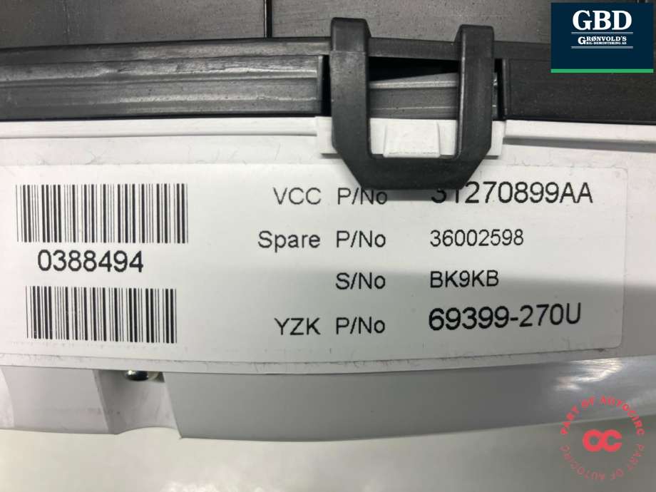 Instrumentpanel til Volvo V70 2007-2013 (Type III, Fase 1)  (36002600|36002598|31270899AA)