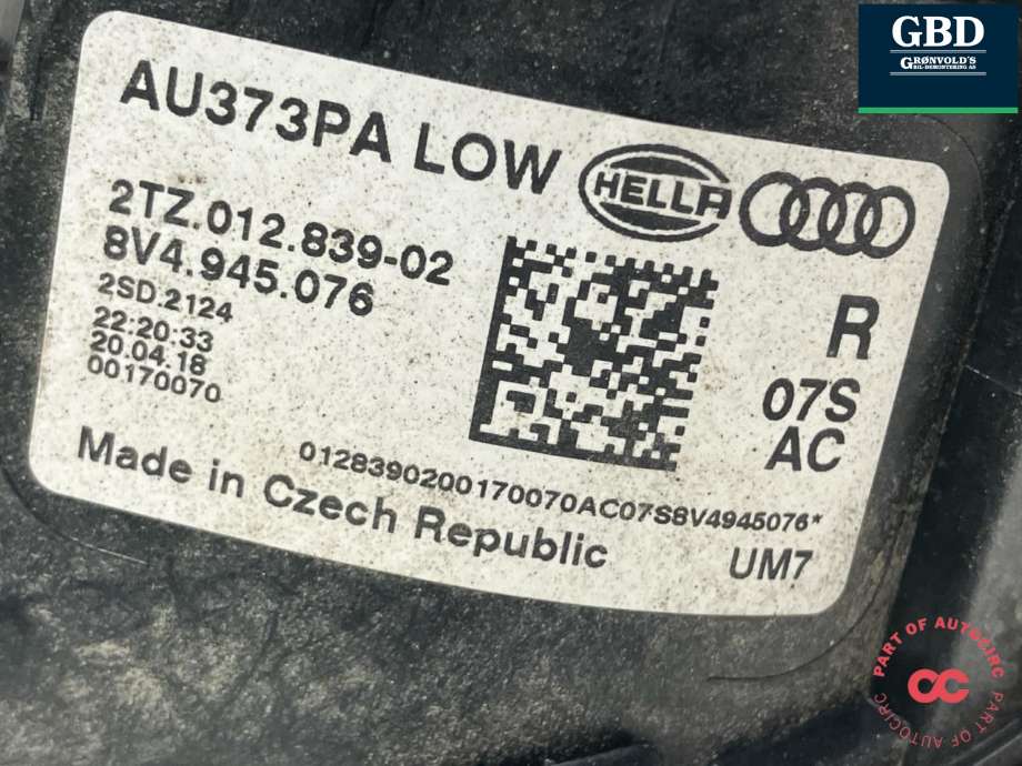 Baklykt høyre indre til Audi A3 2016-2020 (Type III, Fase 2) (8V4 945 076|)