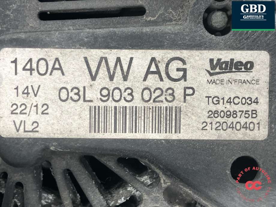 Dynamo diesel til VW Amarok 2010-2016 (Type I, Fase 1)  (VALEO|03L 903 023 C|03L 903 023 P| 03L 903 023 PX |03L 903 023 CX|TG14C034)
