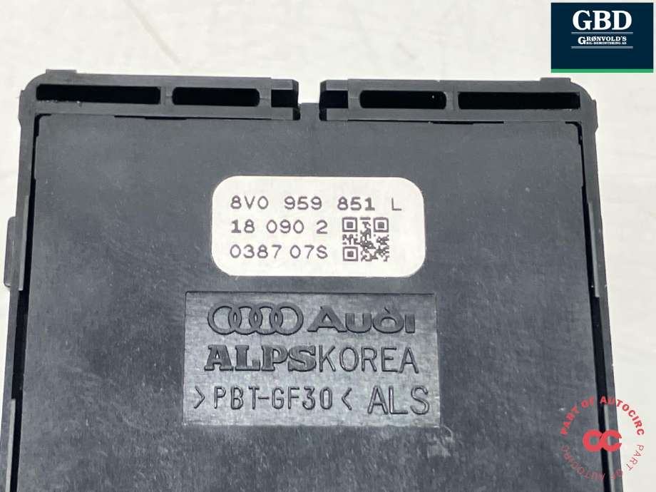 Bryter ruteheis førerdørspanel til Audi A3 2016-2020 (Type III, Fase 2)  (8V0 959 851 L|)