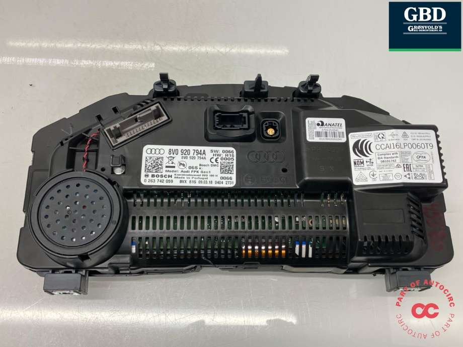 Instrumentpanel til Audi A3 2016-2020 (Type III, Fase 2)  (8V0 920 794 A|8V0 920 794 AX|0 263 742 059)