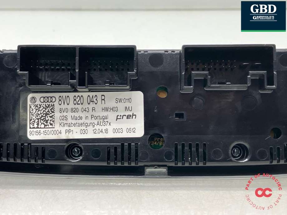 Varmeapparat betjening til Audi A3 2016-2020 (Type III, Fase 2)  (8V0 820 043 R|8V0 820 043 AQ IMJ|8V0 820 043 R  IMJ)