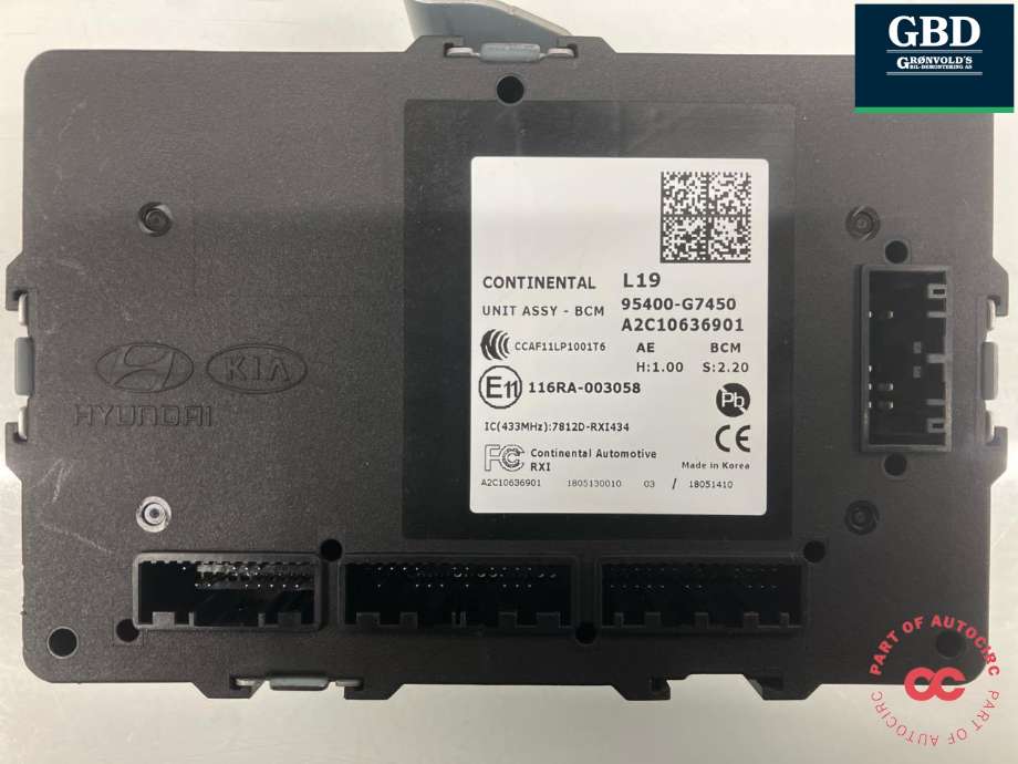 Styreenhet comfort (BCM) til Hyundai Ioniq Electric 2016-2019 (Fase 1) (95400G 7450|95400-G7450|A2C10636901)