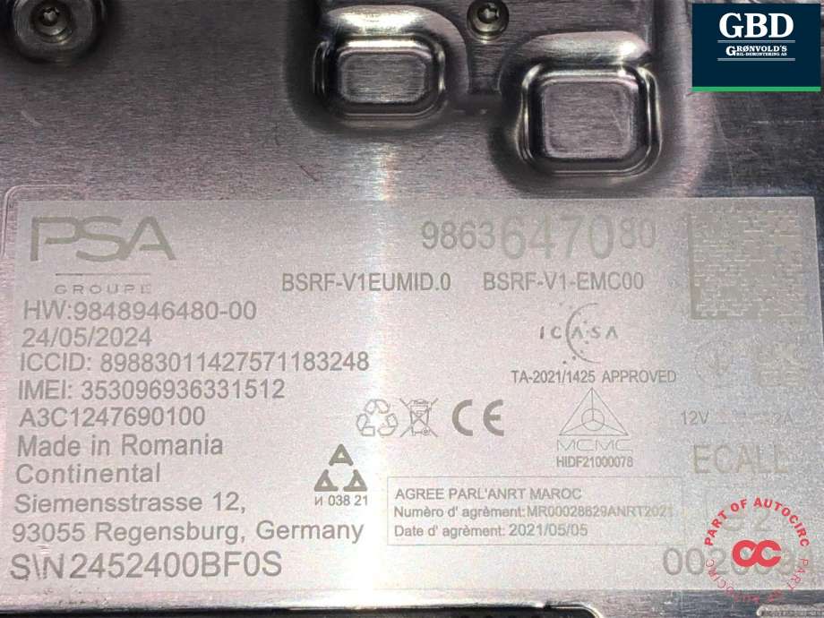 Antenne forsterker til Opel Astra L 2022-->> (9863647080|9848946480|)