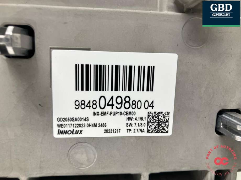 Multimedia display (MCU - Media Controller Unit) til Opel Astra L 2022-->>  (98 480 498 80|)