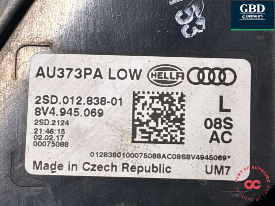 Baklykt venstre ytre til Audi A3 2016-2020 (Type III, Fase 2) (8V4 945 069|2SD012838-01|)