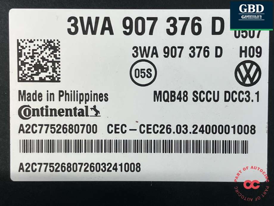 Styreenhet diverse til VW ID.7 2023-->> (CONTINENTAL|3WA 907 376 D|A2C7752680700)