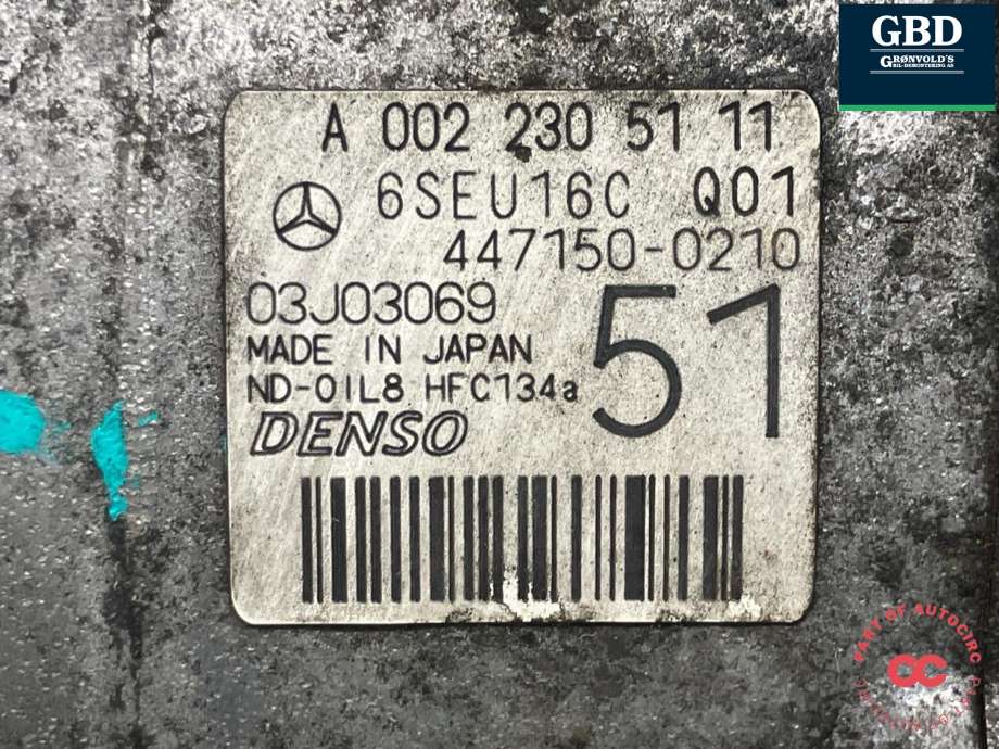 Aircondition kompressor til Mercedes E-Klasse 2006-2009 (Fase 2) (W211) (W211) (DENSO|A 002 230 51 11|A 001 230 81 11|447150-0210)