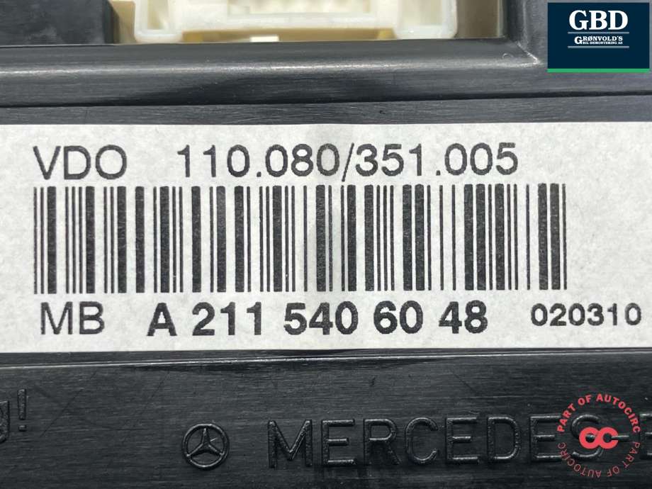 Instrumentpanel til Mercedes E-Klasse 2006-2009 (Fase 2) (W211) (W211) (VDO|A 211 440 73 11| A 211 440 72 11|A 211 440 43 11| A 211 540 44 48| A 211 540 60 48|A 211 540 07 48| 110.080 / 351.005)