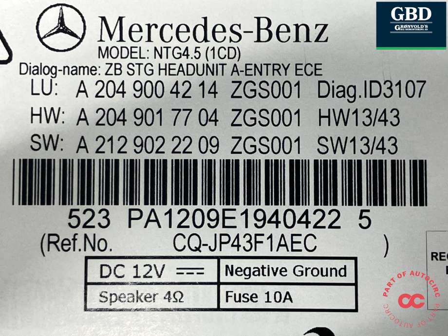 Bilstereo navigasjon til Mercedes GLK 2008-2015 (X204) (X204) (A 204 900 51 15|A 204 900 42 15|A 204 900 42 14)