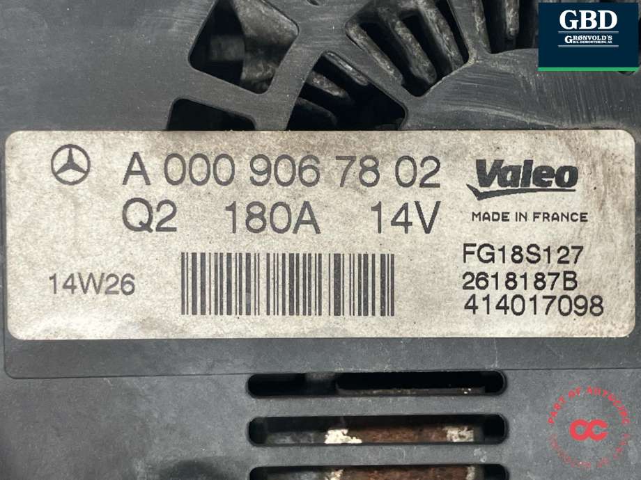 Dynamo diesel til Mercedes GLK 2008-2015 (X204) (X204) (VALEO|A 000 906 78 02|FG18S127|2618187B)