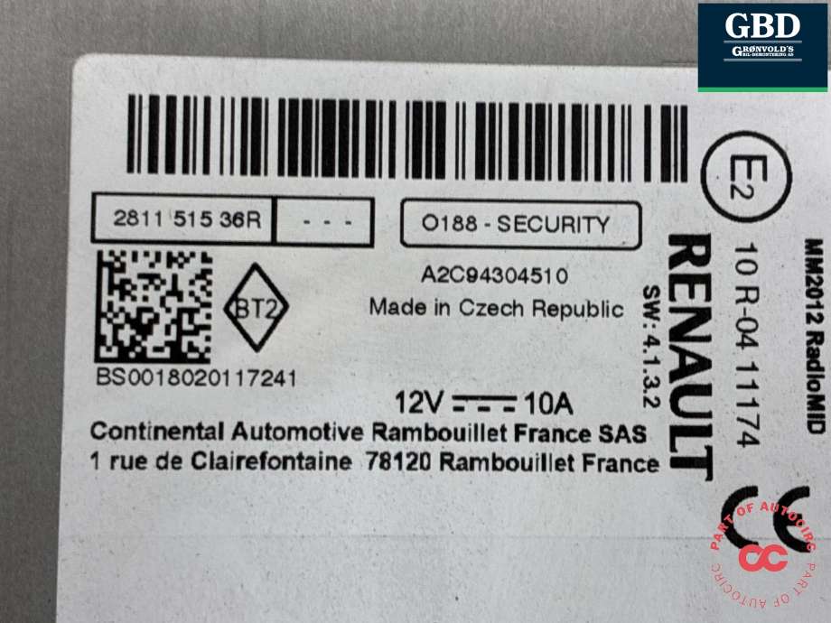 Bilstereo til Renault Captur 2013-2020 (Type I)  (281155830R|2811 515 36R|)