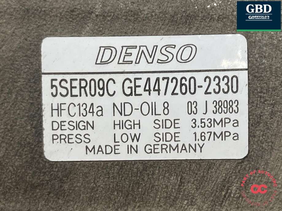 Aircondition kompressor til Toyota Auris 2007-2010 (Type I, Fase 1)  (DENSO|883101A680|8831002390|GE447260-2330)