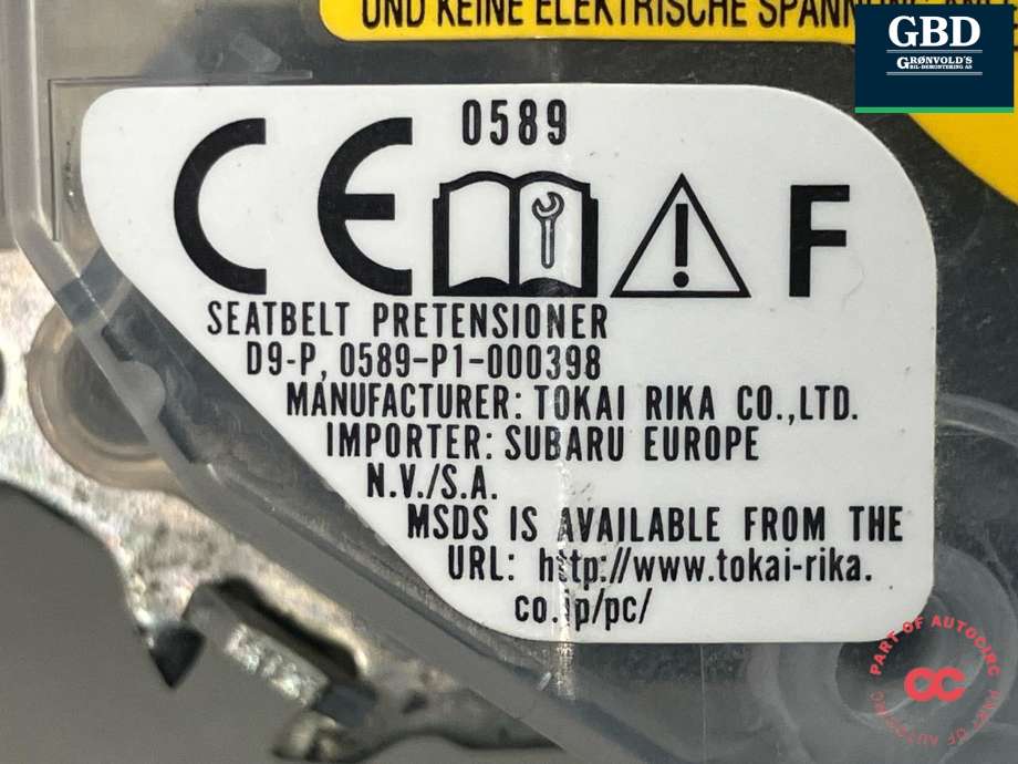 Sikkerhetsbelte foran venstre til Subaru Forester 2013-2019 (Type IV) (TOKAI RIKA|64622SG012VH|7T8310-P|0589-P1-000398)