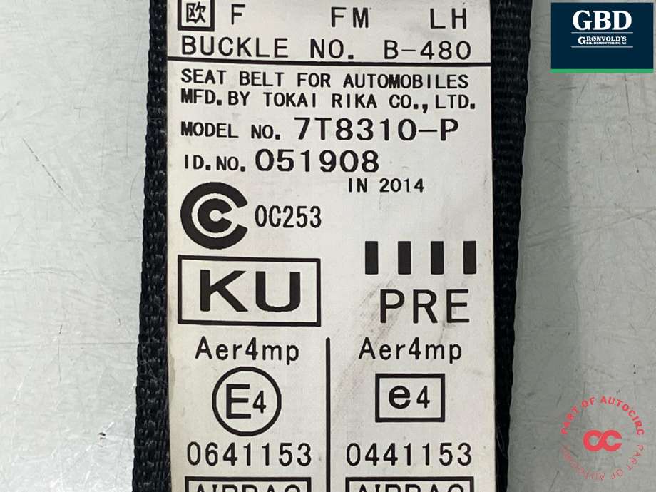 Sikkerhetsbelte foran venstre til Subaru Forester 2013-2019 (Type IV) (TOKAI RIKA|64622SG012VH|7T8310-P|0589-P1-000398)