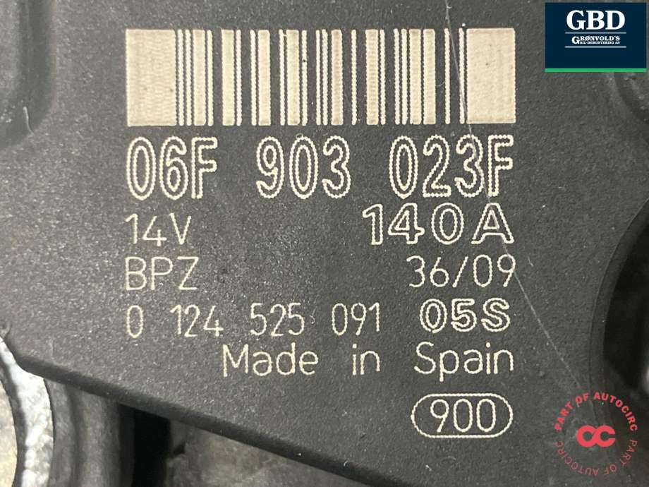 Dynamo diesel til Škoda Octavia 2009-2013 (Type II, Fase 2)  (BOSCH|06F 903 023 F|06F 903 023 FX|0 124 525 091)
