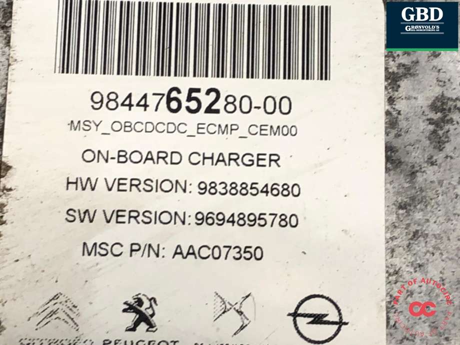 Batterilader (OBC - On Board Charger) til Citroën ë-C4 2020-->>  (16 913 444 80|16 758 121 80|98 447 652 80)