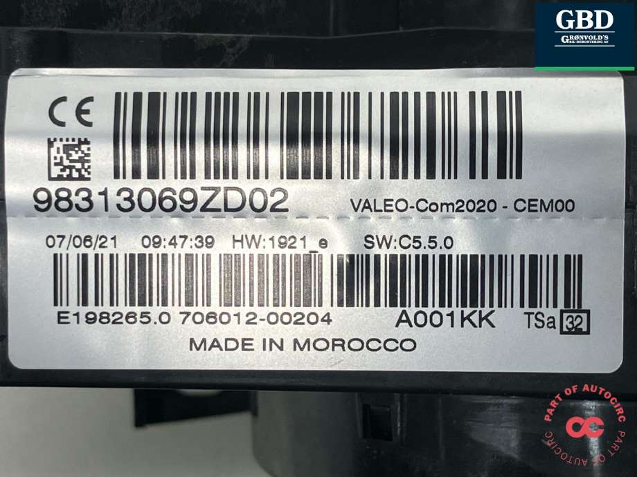 Bryter combi til Citroën ë-C4 2020-->> (98 477 398 ZD|98 313 069 ZD|)