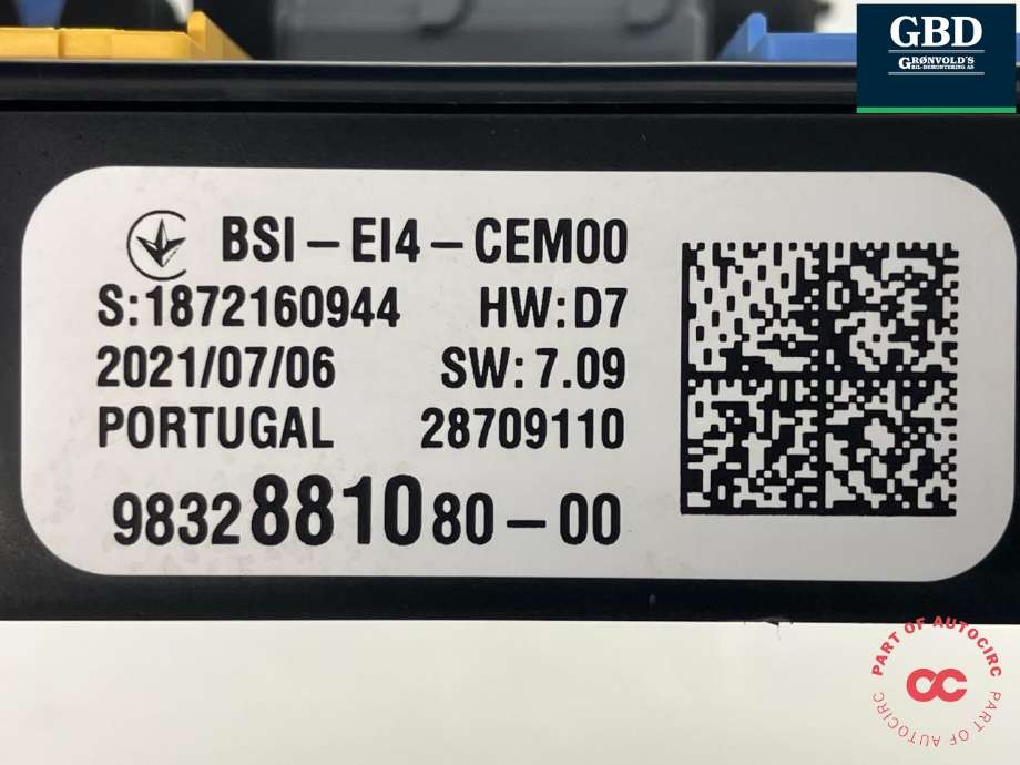 Sikringsboks til Citroën ë-C4 2020-->>  (16 776 078 80|16 776 079 80|98 328 810 80| BSI-EI4-CEM00)