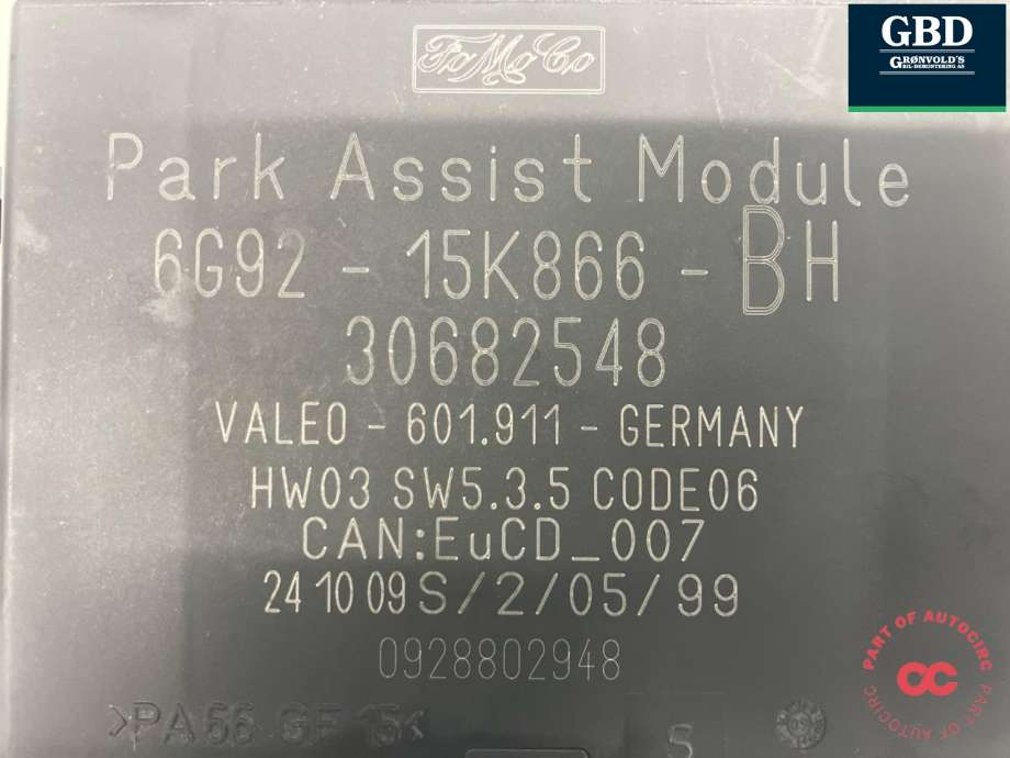 Styreenhet parkering til Volvo V70 2007-2013 (Type III, Fase 1)  (31341090|30682548|6G92-15K866-BH)