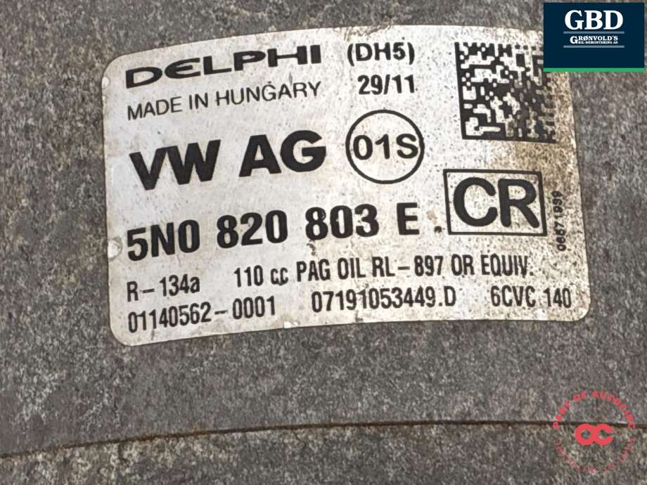 Aircondition kompressor til VW Passat 2011-2015 (B7) (B7) (1K0 820 808 F|5K0 820 803| 5N0 820 803 E|5K0 820 803 X)