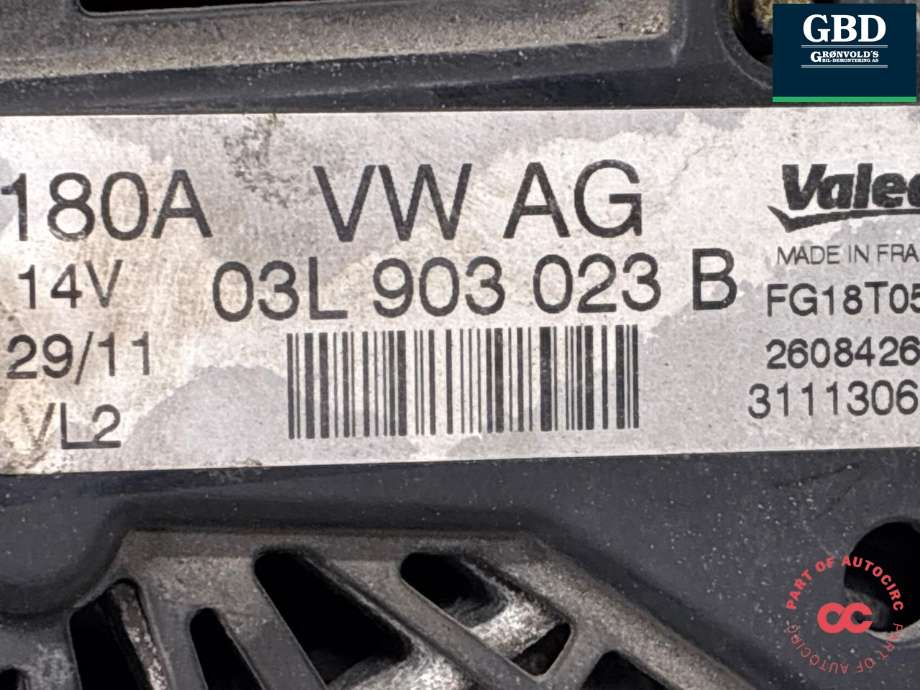Dynamo diesel til VW Passat 2011-2015 (B7) (B7) (03L 903 023 B|03L 903 023 BX |03L 903 023 D |03L 903 024 F|03L 903 023 DX |03L 903 024 FX)