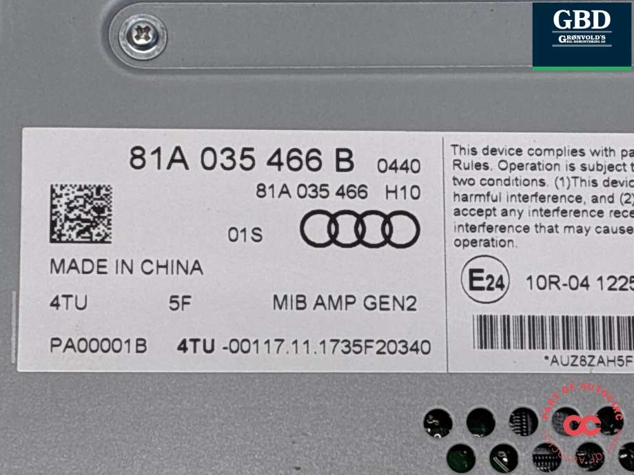 Bilstereo forsterker til Audi A3 2016-2020 (Type III, Fase 2) (81A 035 466 B|)