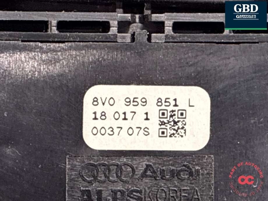 Bryter ruteheis førerdørspanel til Audi A3 2016-2020 (Type III, Fase 2) (8V0 959 851 L|)