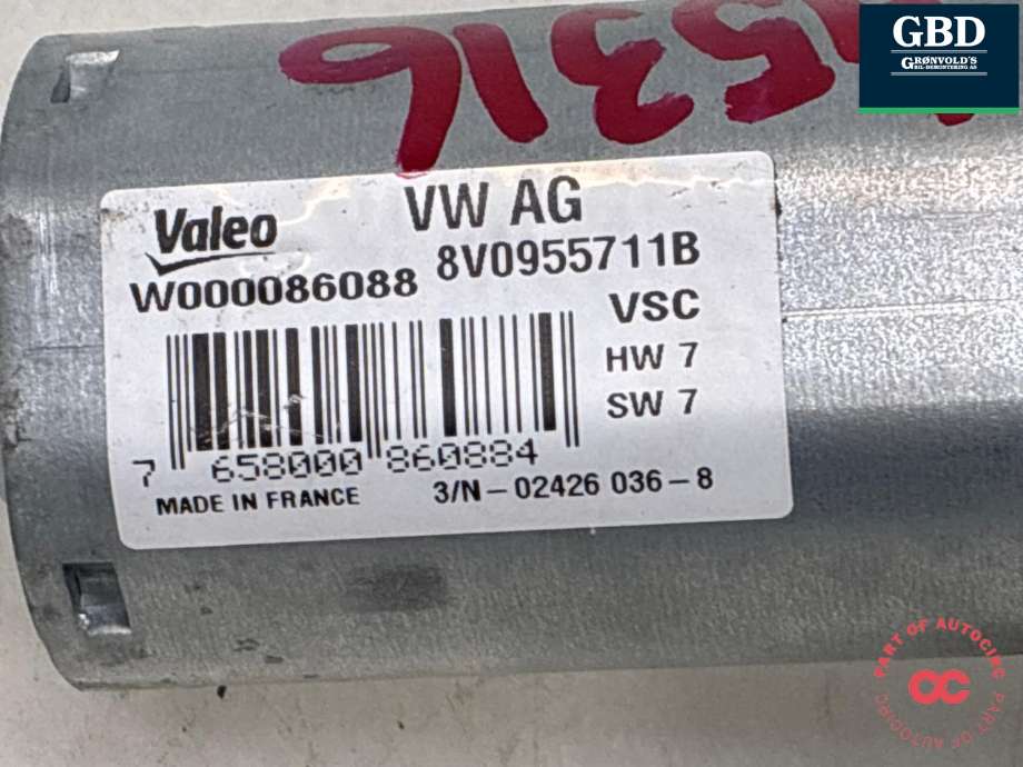 Viskermotor bakrute til Audi A3 2016-2020 (Type III, Fase 2) (8V0 955 711 D|8V0 955 711 B|)